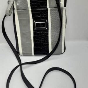 Guess Mini Crossbody Stripped White/Grey/Black Color